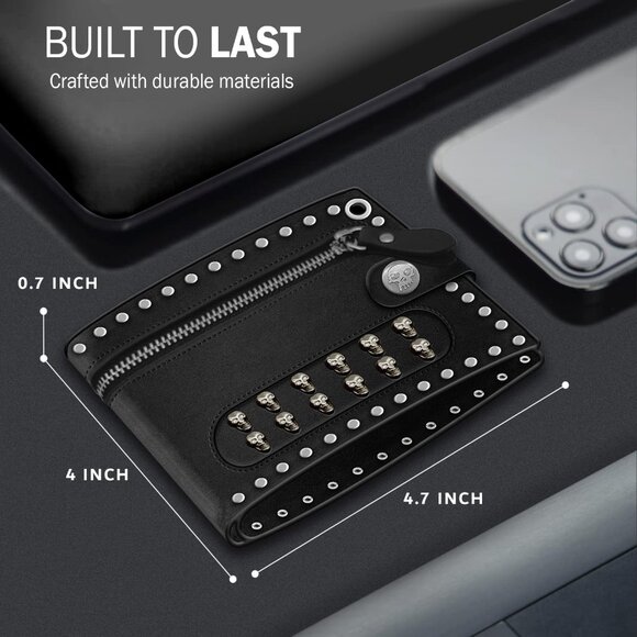 Gothic Chain Leather Wallet Goth Accessories Motif Design For Men's - Picture 7 of 7